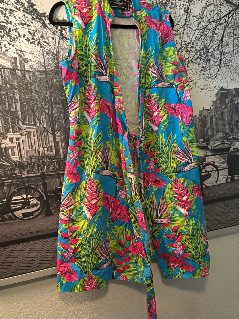 Almatrichi Tropical Floral‎ Sleeveless Cover-Up - Turquoise & Pink